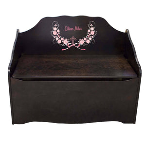 Personalized Hc Pink Gray Floral Garland Espresso Toy Chest