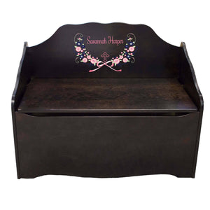 Personalized Hc Navy Pink Floral Garland Espresso Toy Chest