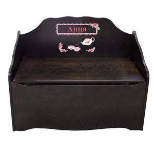 Personalized Tea Party Espresso Toy Chest