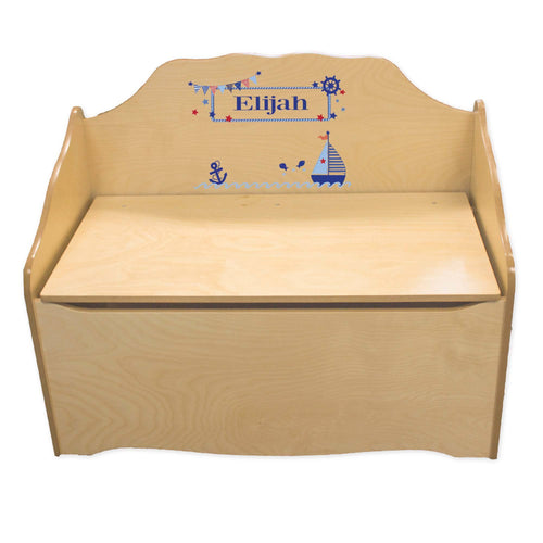 Personalized Boys Sailboat Natural Toy Chest