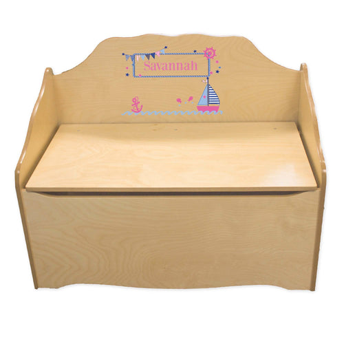 Personalized Pink Sailboat Natural Toy Chest