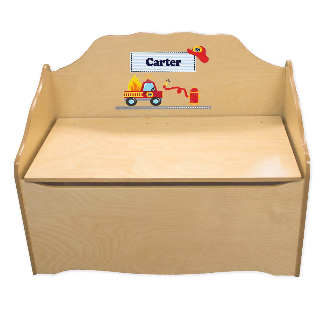 Personalized Fire Truck Natural Toy Chest
