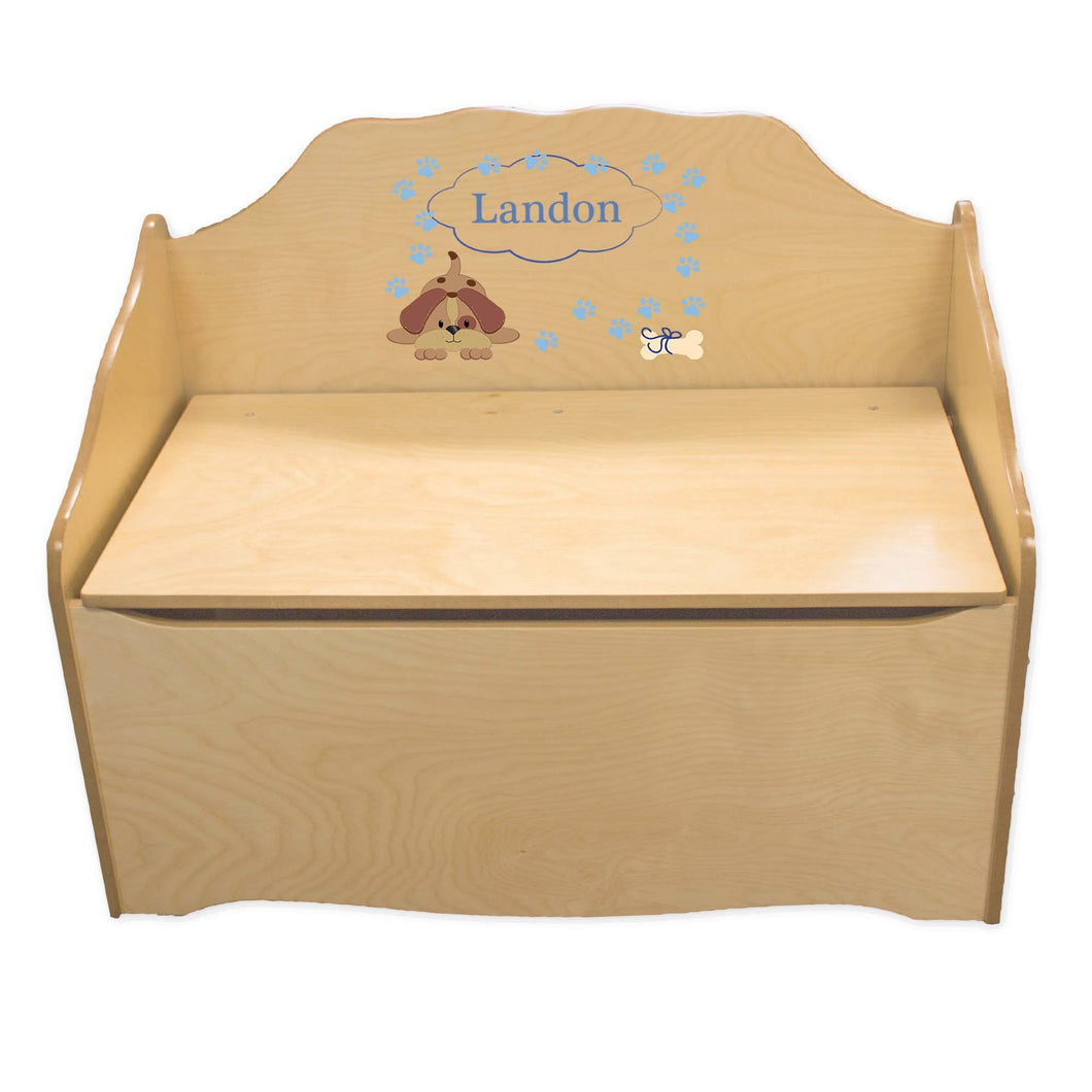 Personalized Blue Puppy Natural Toy Chest