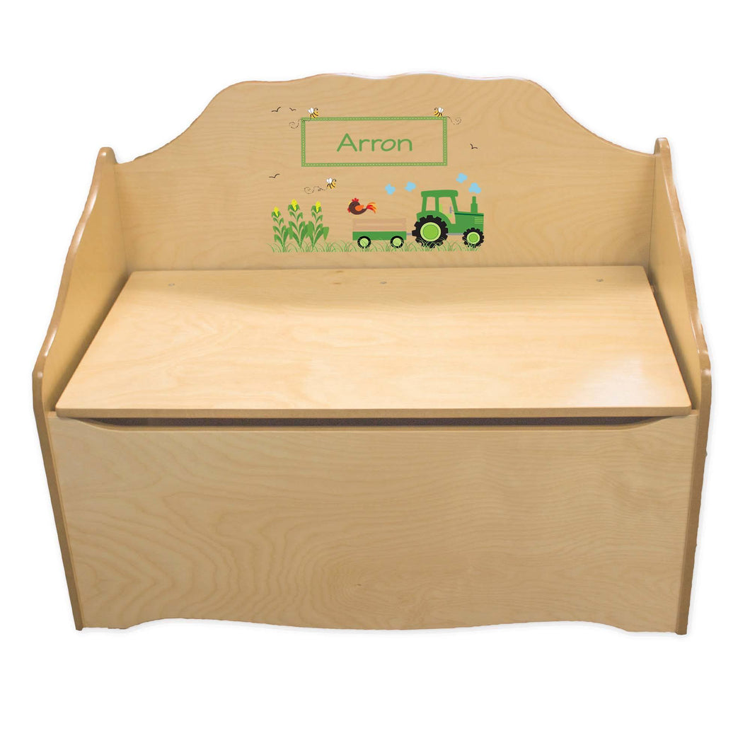 Personalized Green Tractor Natural Toy Chest