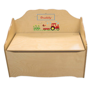 Personalized Red Tractor Natural Toy Chest