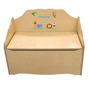 Personalized Jungle Animals Boy Natural Toy Chest