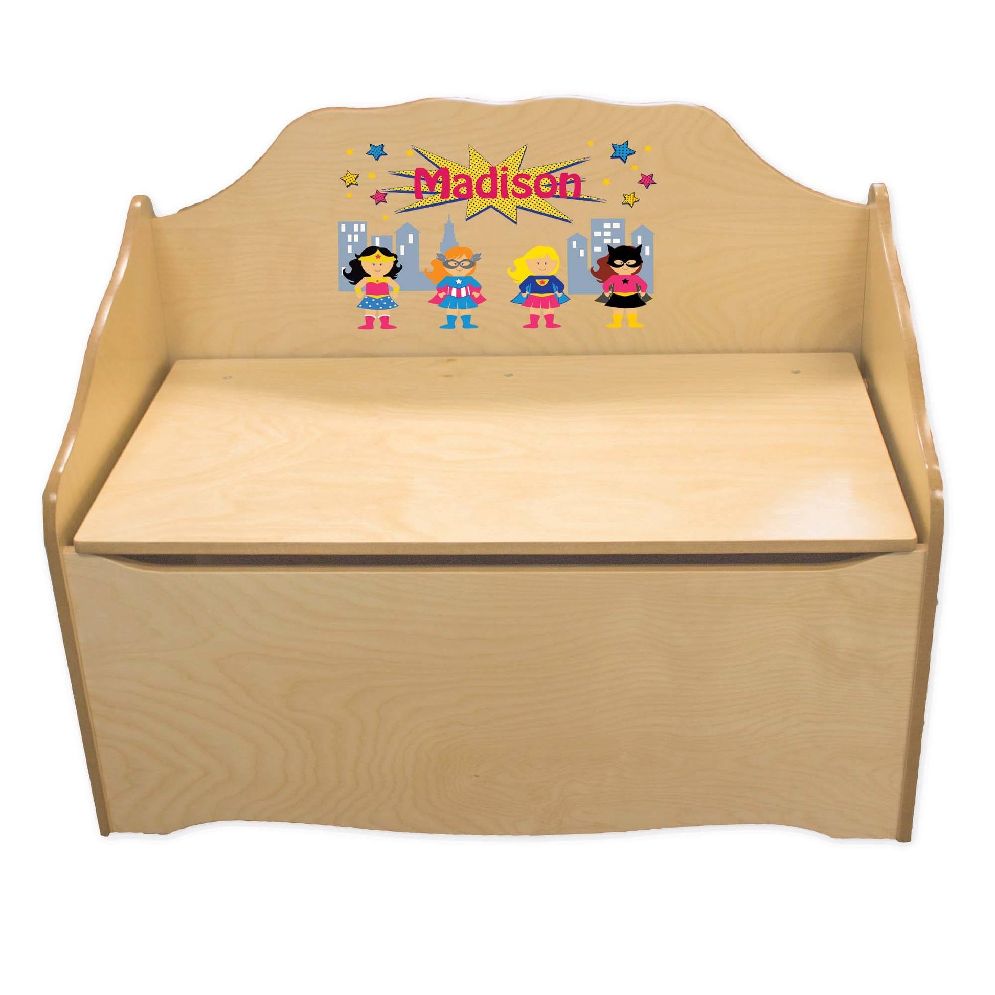 Personalized Super Girls Natural Toy Chest