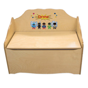 Personalized Superhero African American Boy Natural Toy Chest