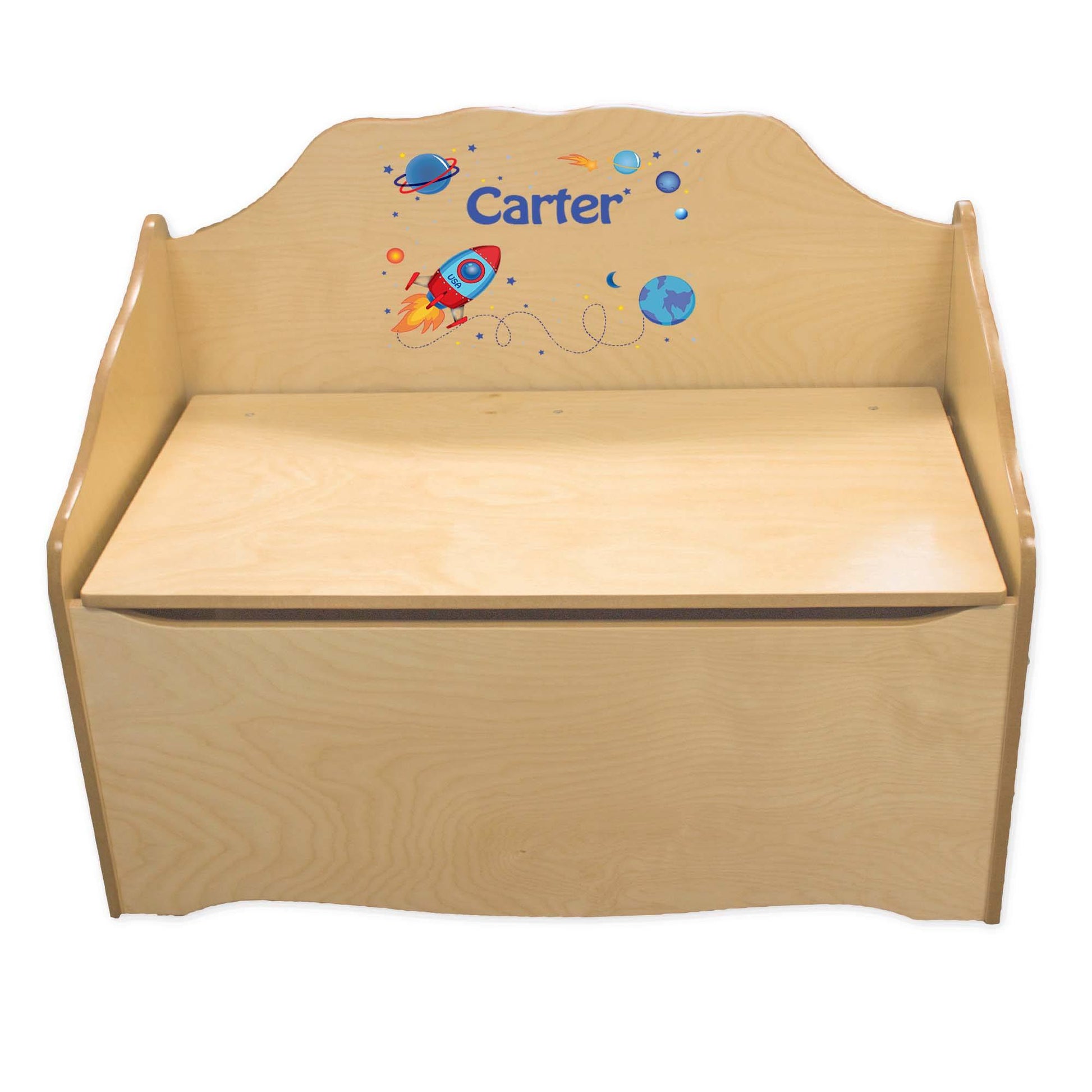 Personalized Rocket Natural Toy Chest