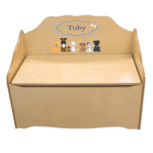 Personalized Blue Dogs Natural Toy Chest