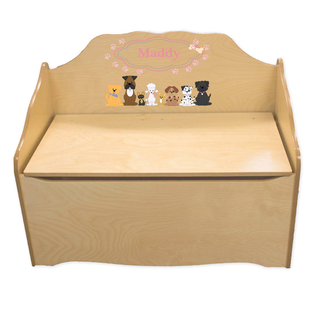Personalized Pink Dog Natural Toy Chest