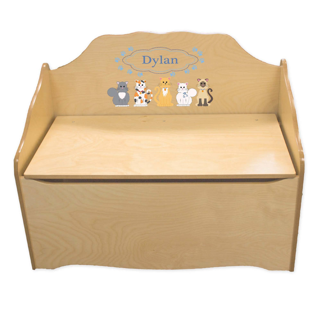 Personalized Blue Cats Natural Toy Chest
