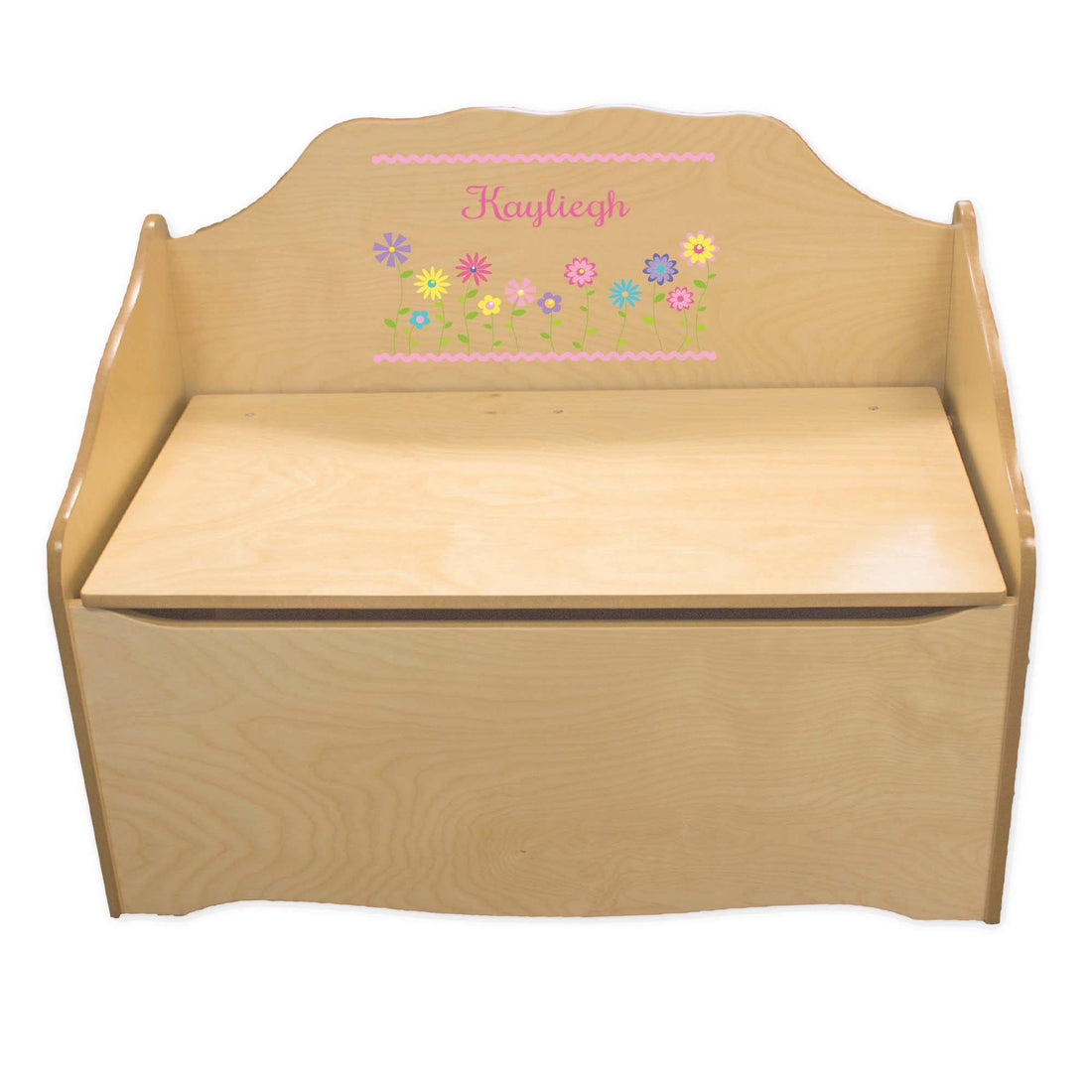 Personalized Stemmed Flowers Natural Toy Chest