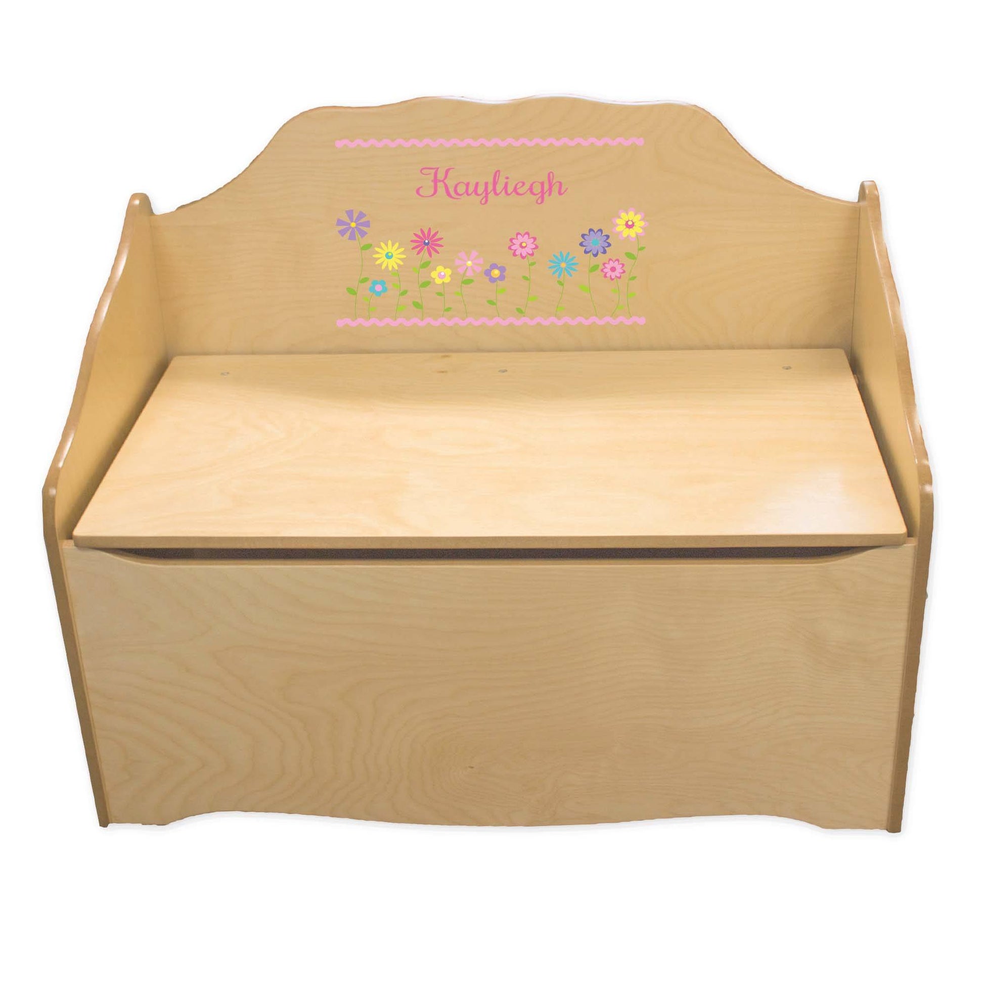 Personalized Stemmed Flowers Natural Toy Chest