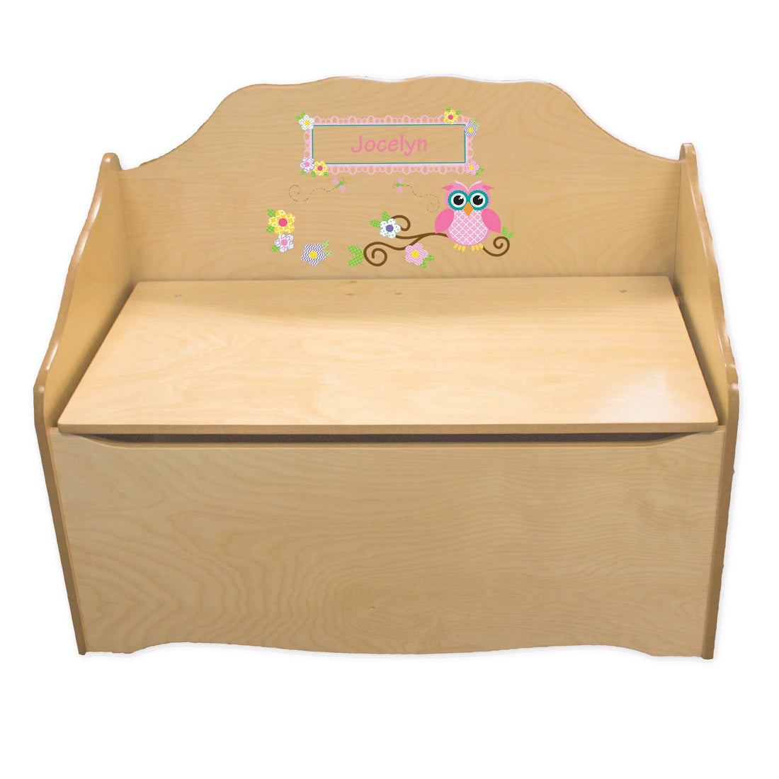 Personalized Pink Owl Natural Toy Chest