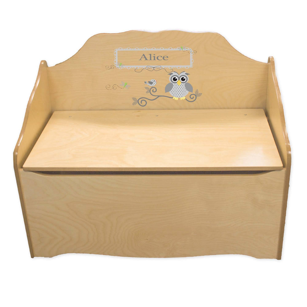 Personalized Gray Owl Natural Toy Chest