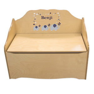 Personalized Navy Elephant Natural Toy Chest
