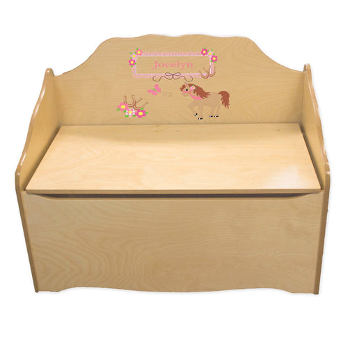 Personalized Ponies Prancing Natural Toy Chest