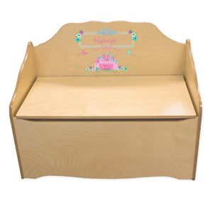 Personalized Pink Teal Castle Natural Toy Chest