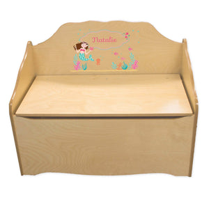 Personalized Brunette Mermaid Princess Natural Toy Chest