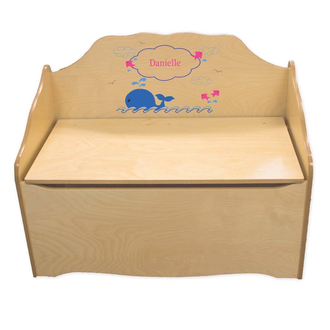 Personalized Pink Whale Natural Toy Chest