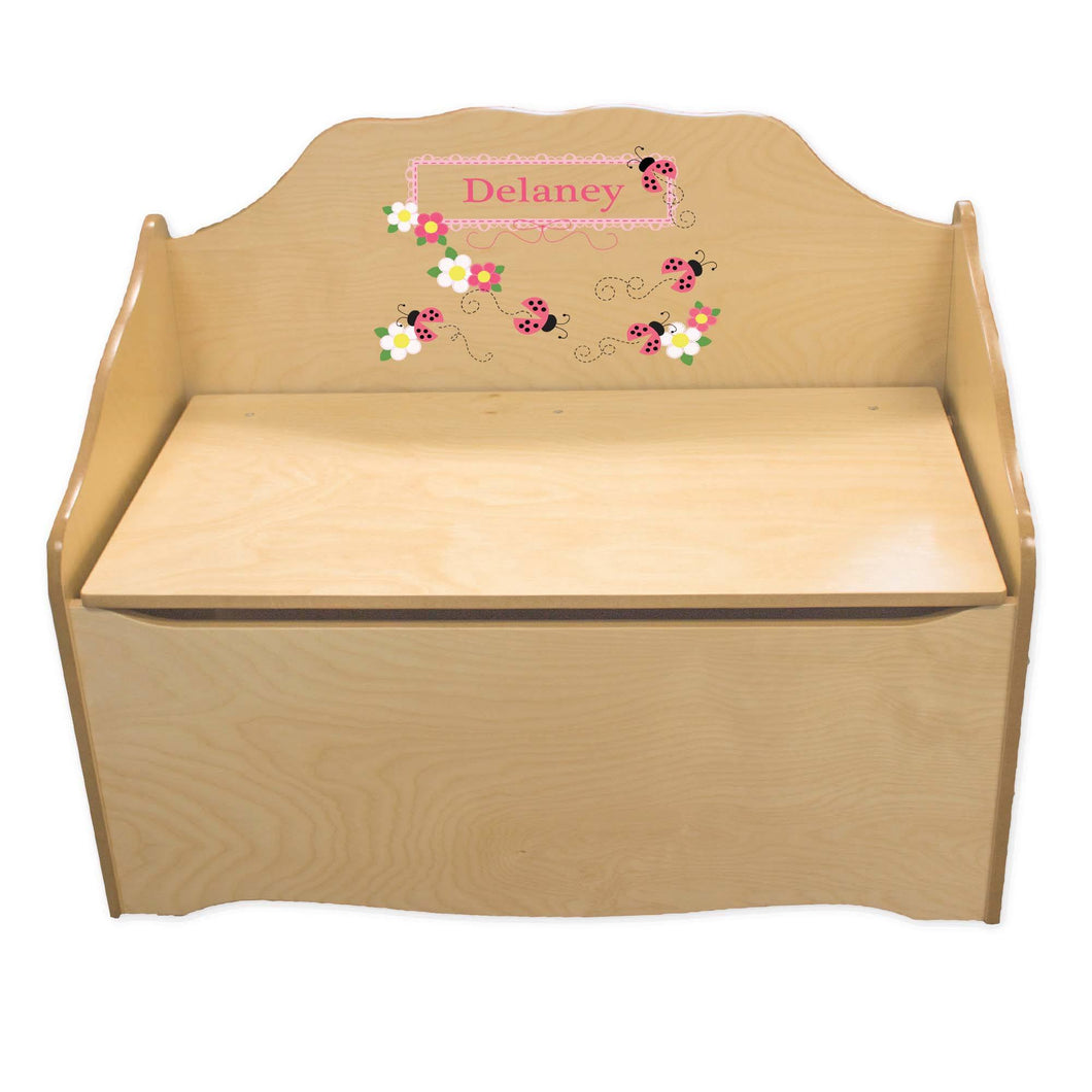 Personalized Ladybugs pink Natural Toy Chest