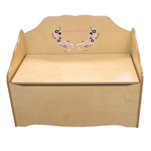Personalized Navy Pink Floral Garland Natural Toy Chest