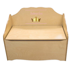 Personalized Pink Princess Crown Natural Toy Chest