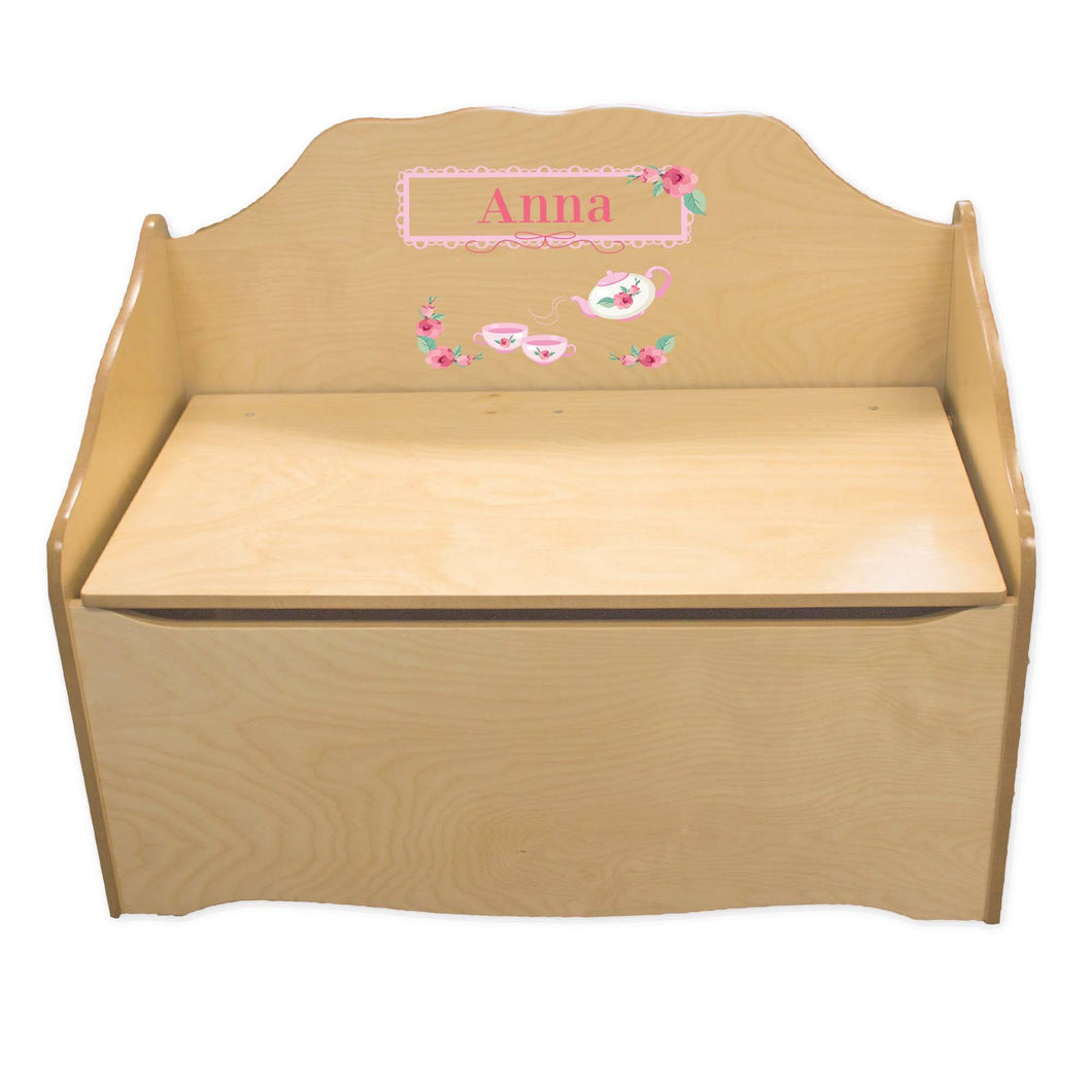 Personalized Tea Party Natural Toy Chest