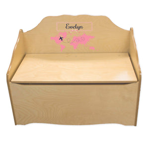 Personalized World Map pink Natural Toy Chest
