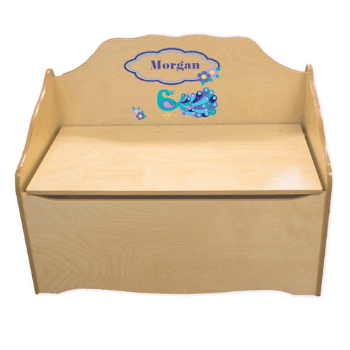 Personalized Peacock Natural Toy Chest