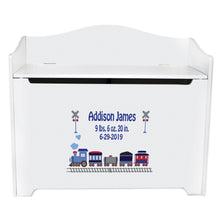 White Wooden Toy Box Bench with Train design
