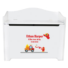 White Wooden Toy Box Bench with Fire Truck design