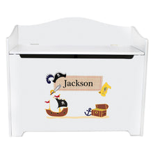 White Wooden Toy Box Bench with Pirate design