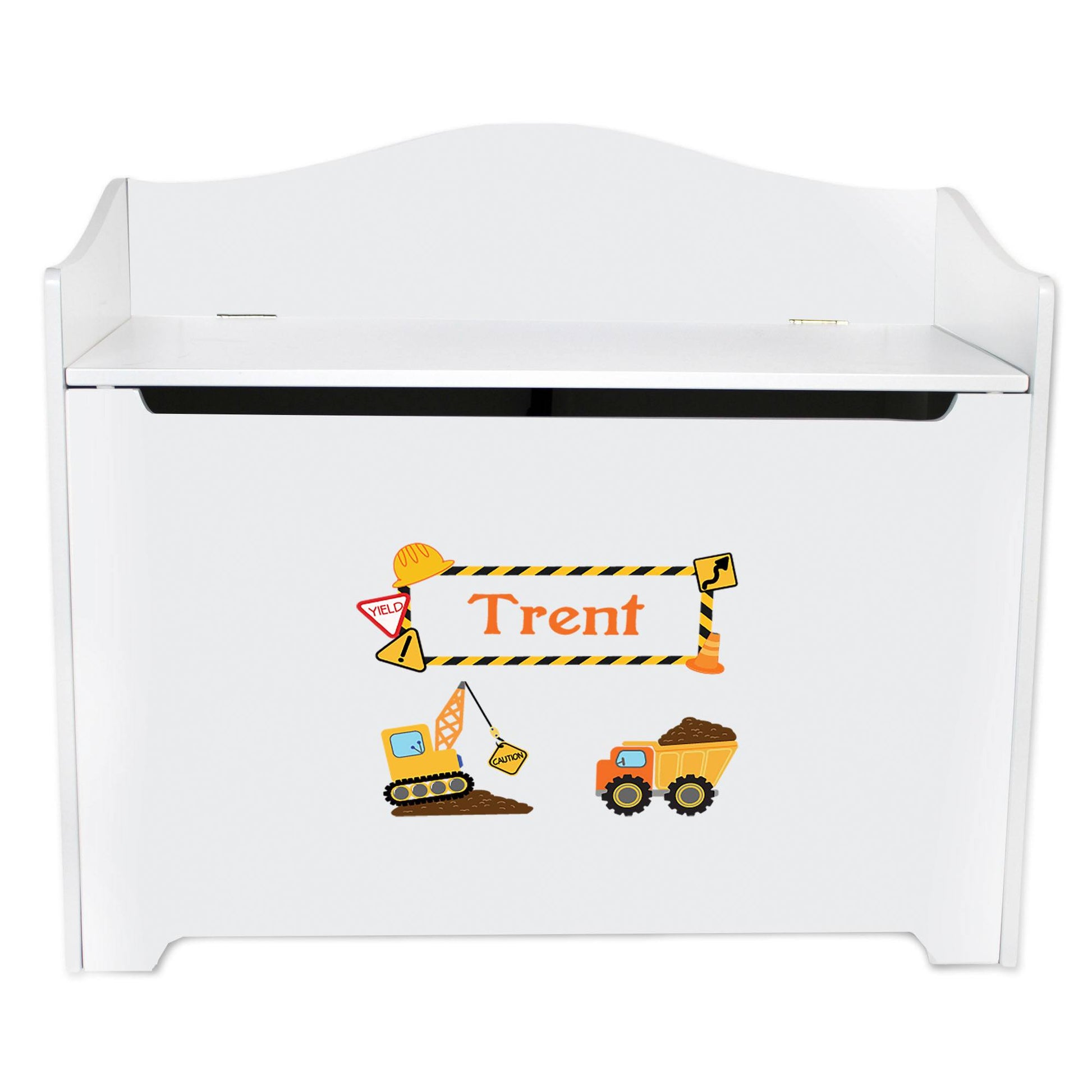 White Wooden Toy Box Bench with Construction design