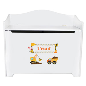 White Wooden Toy Box Bench with Construction design