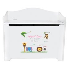 White Wooden Toy Box Bench with Jungle Animals Boy design