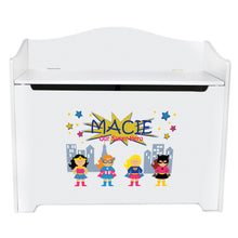 White Wooden Toy Box Bench with Super Girls design