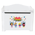 White Wooden Toy Box Bench with Superhero African American design