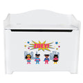 White Wooden Toy Box Bench with Super Girls African American design