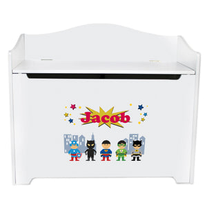 White Wooden Toy Box Bench with Superhero Asian design