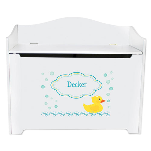 White Wooden Toy Box Bench with Rubber Ducky design