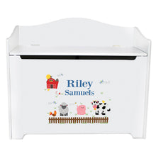 White Wooden Toy Box Bench with Barnyard Friends design
