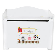 White Wooden Toy Box Bench with Barnyard Friends design