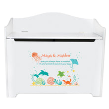 White Wooden Toy Box Bench with Sea and Marine design