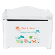 White Wooden Toy Box Bench with Hot Air Balloon design