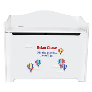 White Wooden Toy Box Bench with Hot Air Balloon Primary design