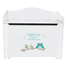 White Wooden Toy Box Bench with Blue Gingham Owl design