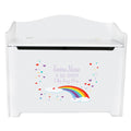 White Wooden Toy Box Bench with Rainbow design