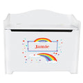 White Wooden Toy Box Bench with Rainbow design